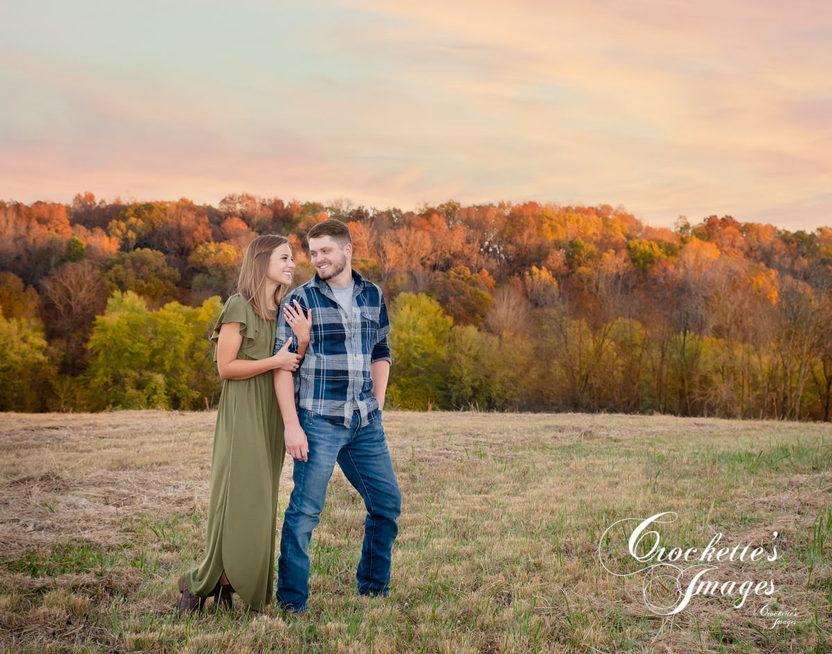engagement photo with fall leaves