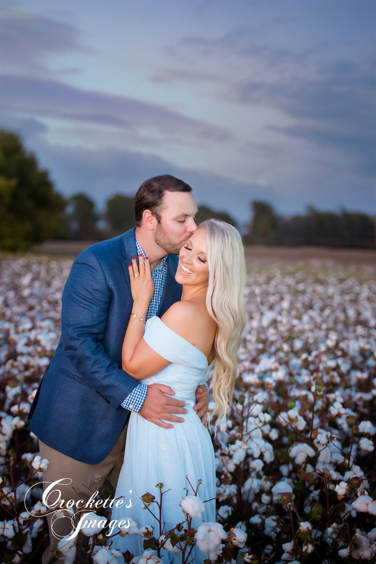 engagement session in cotton field