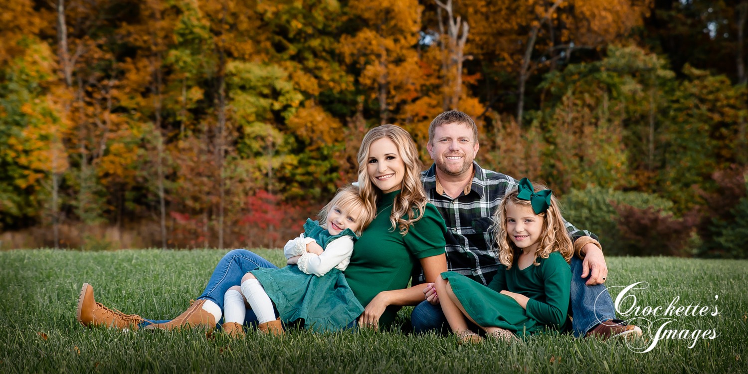 Classy Fall Family Photo wearing green & black