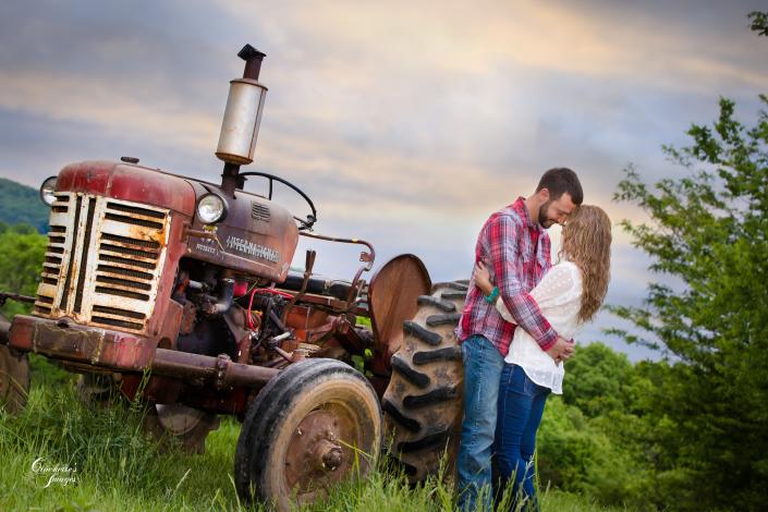 antique tractor engagement shoot