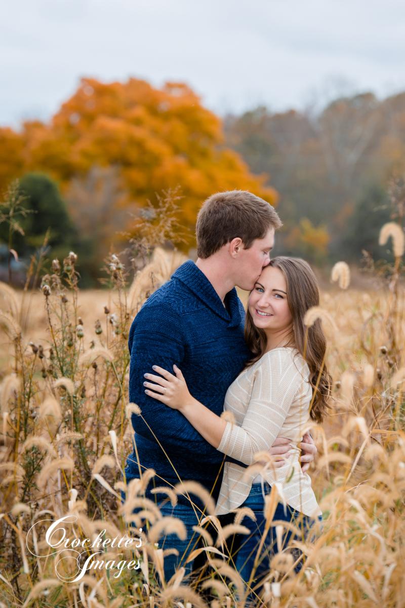 Romantic Emotional Fall Engagement Photo in a fox tail field