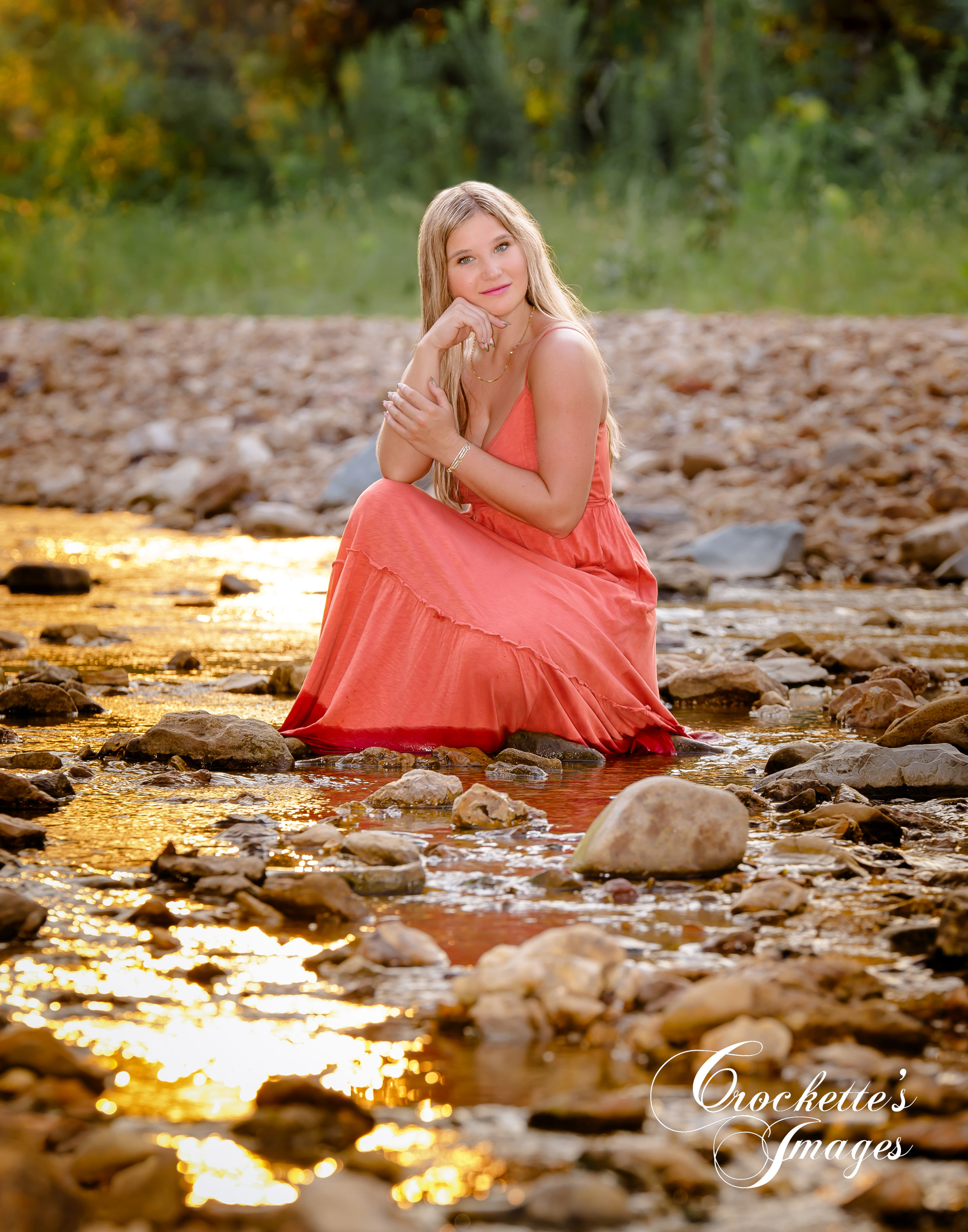 Dreamy Senior Photos in a creek. Summer Senior Photos in a creek, Dressy Senior Photos in a creek,
