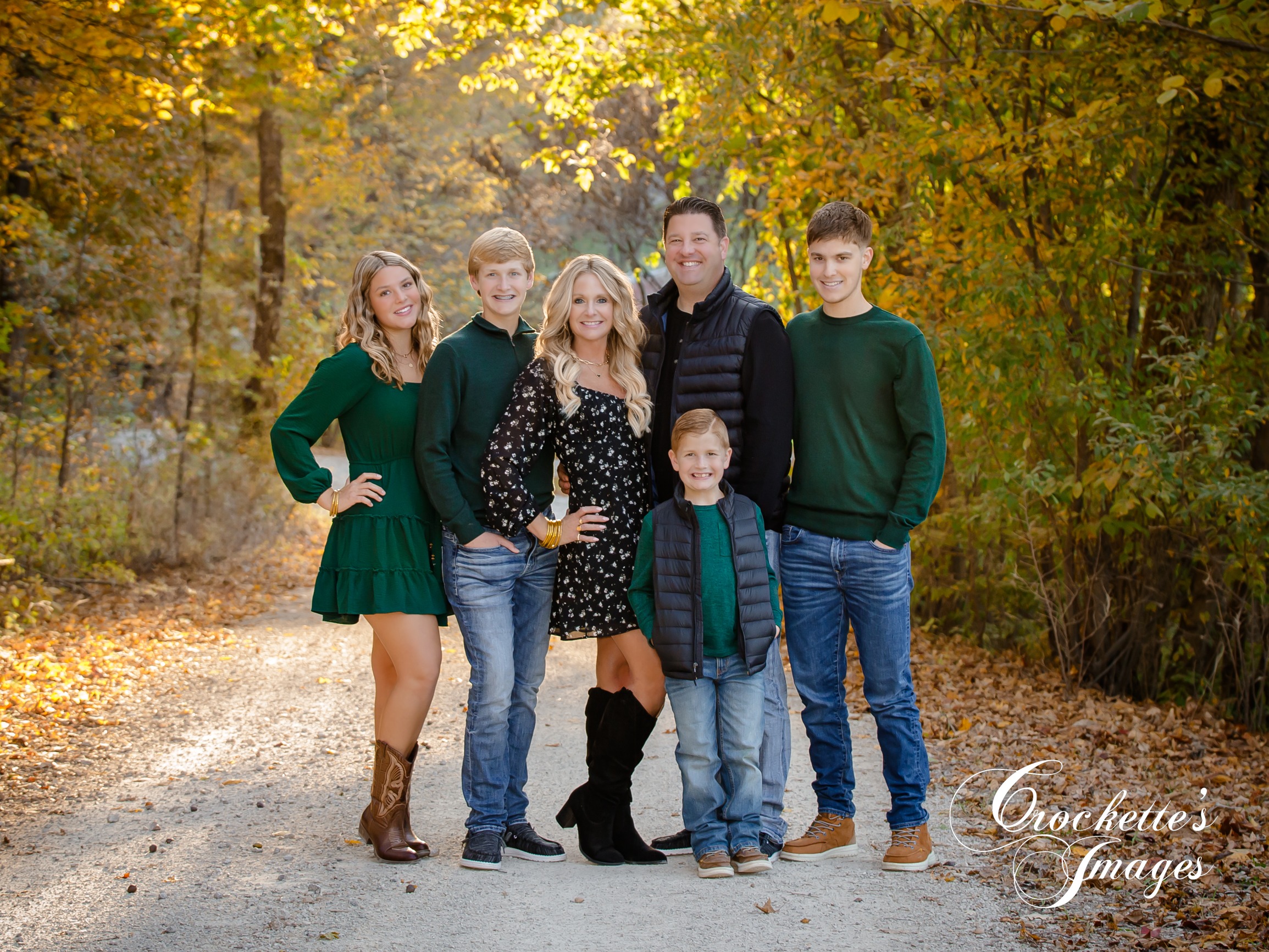 Classy, Elegant, Fall Family Photo with black and dark green clothing color scheme.