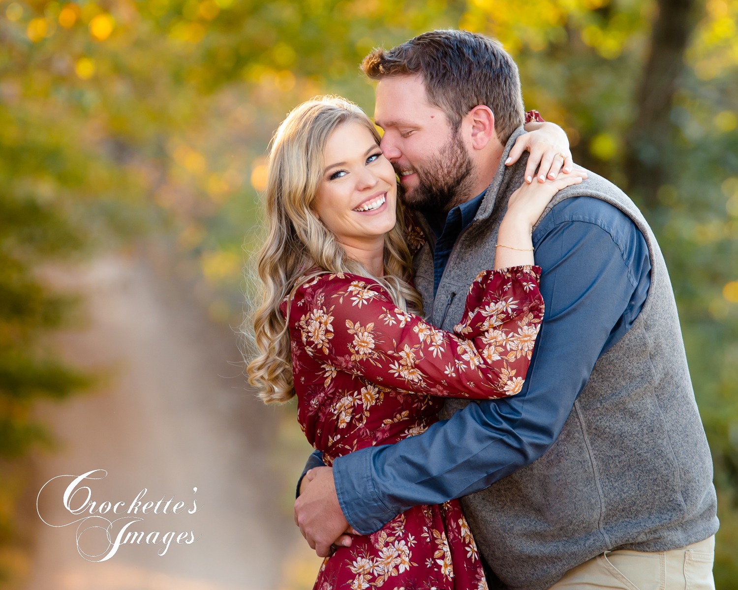 Fun, Candid, Emotional Fall Country Engagement Photos in Cape Girardeau, MO. Rust and gray clothing color scheme. Back Country Road Engagement Photos