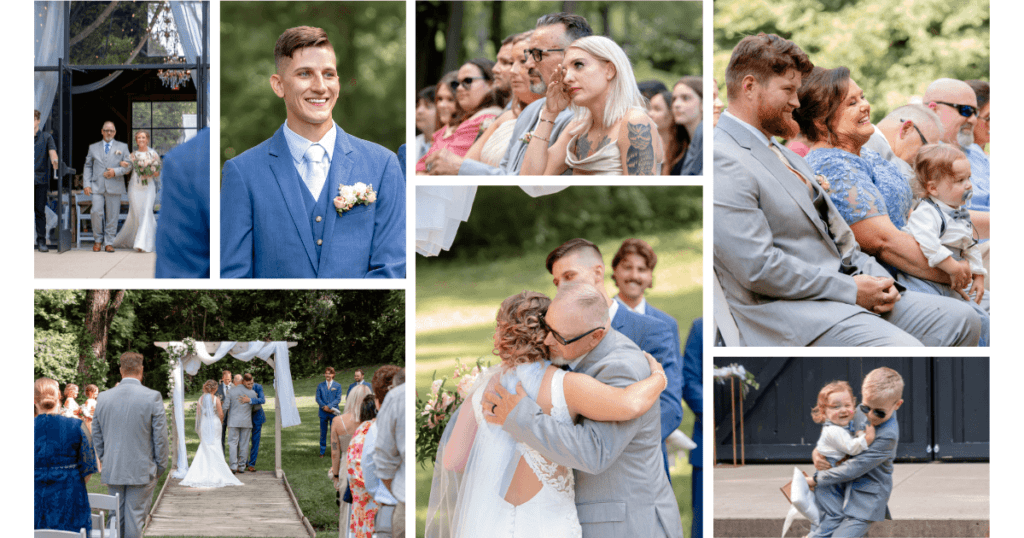 Do You Need to hire a Second Wedding Photographer? 5 Emotional wedding ceremony moment as the bride makes her grand entrance, captured by two professional wedding photographers focused on every heartfelt detail from a variety of angles and perspectives.