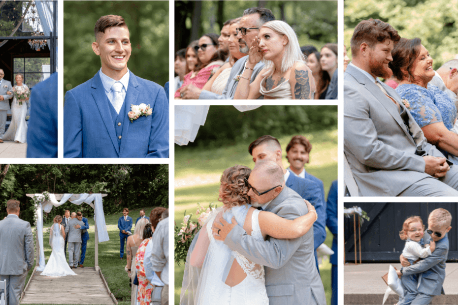 Emotional wedding ceremony moment as the bride makes her grand entrance, captured by two professional wedding photographers focused on every heartfelt detail from a variety of angles and perspectives.