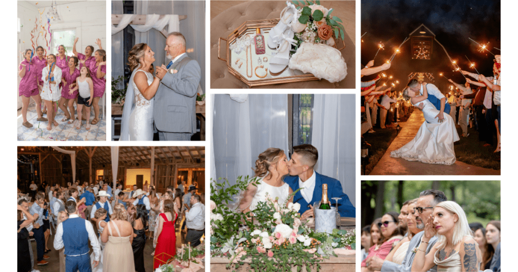 7 reasons Why You Should Invest in Hiring a Professional Wedding Photographer 4 A collage of rustic wedding photos featuring traditional decor and emotional moments, capturing the love and joy of the day.