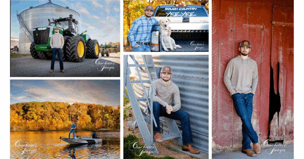 Senior session photos of a senior boy on the family farm in the fall.