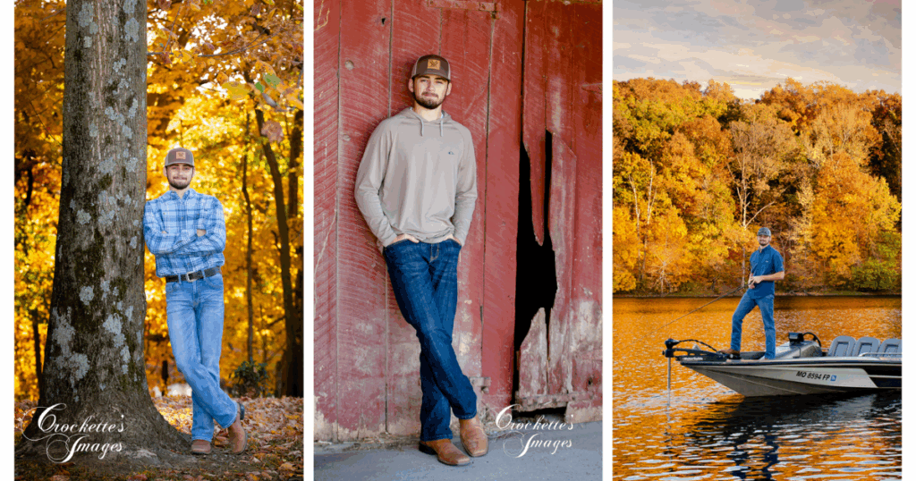 Photo collage to demonstrate what to wear for the senior guy. Jeans, boots, and a variety of nice shirts to add variety.