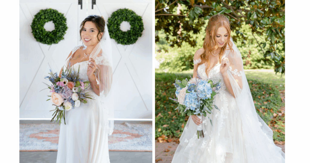 Beautiful bridal photos accentuated by the bridal veil. 