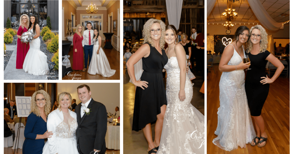 Collection of images showing brides and couples posing with Crockette with Crockette's Images after the wedding day has ended, sharing smiles and celebratory moments.