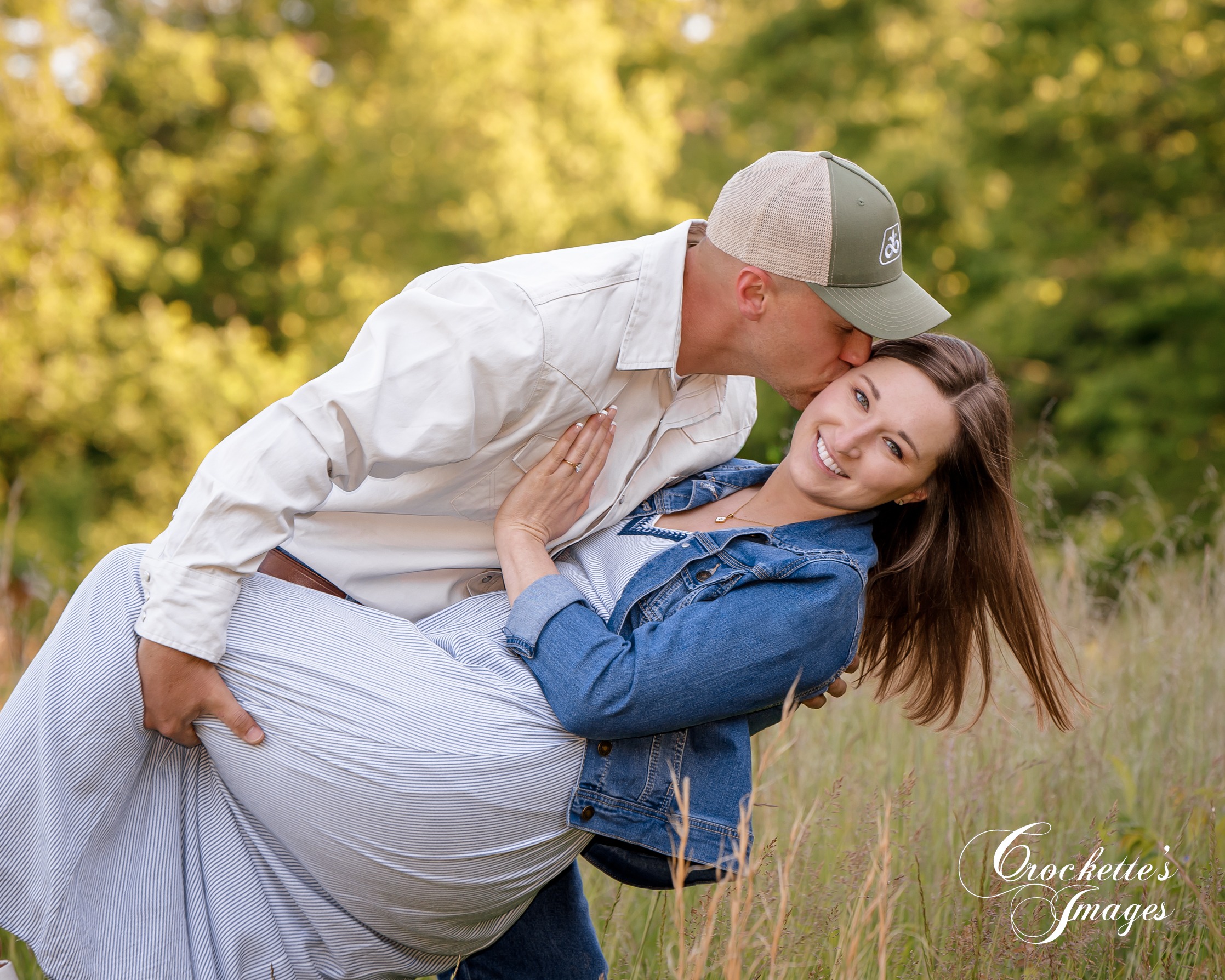 Country engagement photo with Crockette's Images in a wheat fiels at sunset