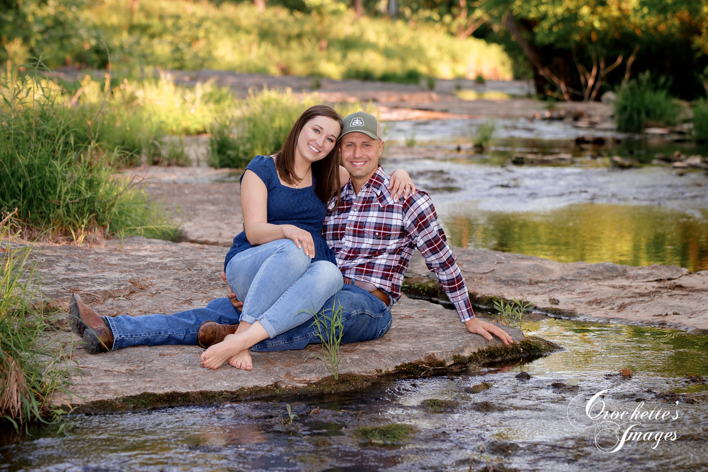 Country engagement photo with Crockette's Images in a creek