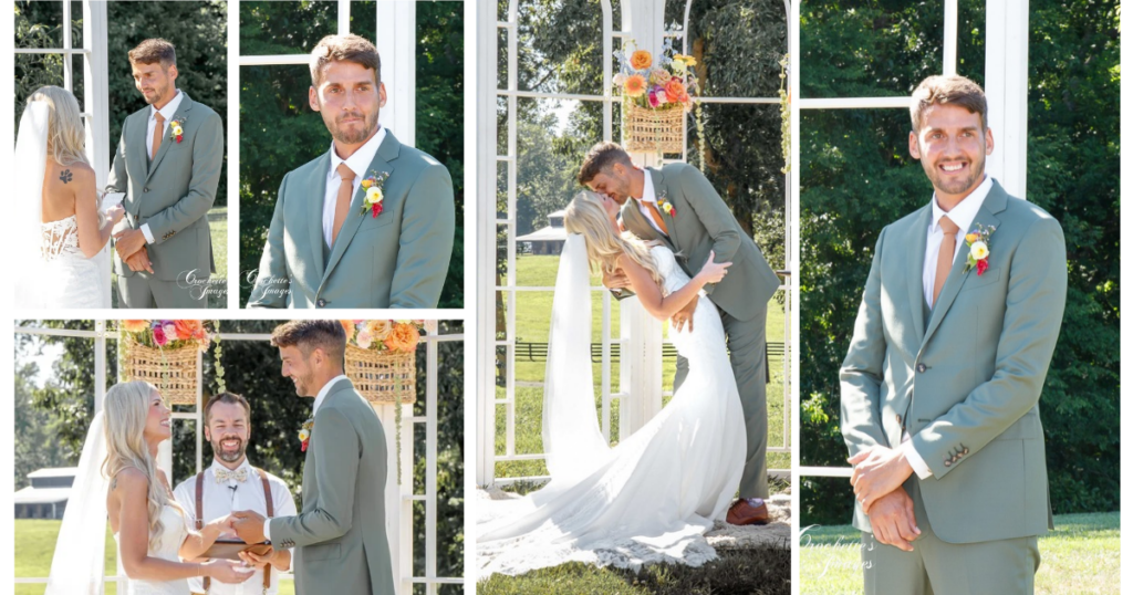 The Best Odd Little Tips to Keep You Comfy on Your Wedding Day 9 Summer outdoor wedding ceremony collage highlighting the groom’s special moments, candid emotions, and meaningful details of the celebration.